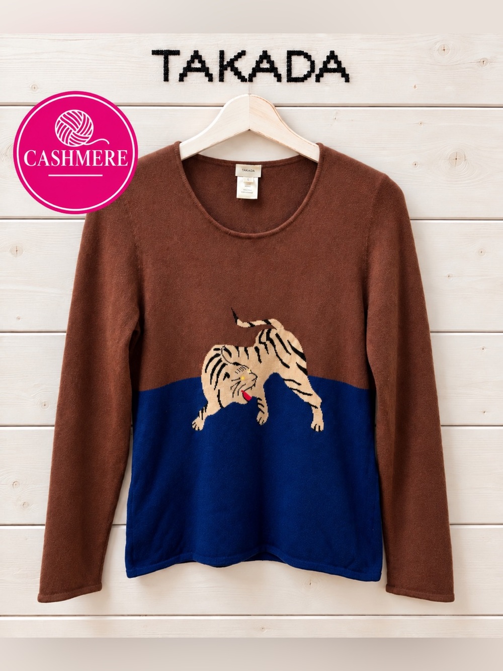 TAKADA 100% Cashmere Tiger Sweater – L – Kenzō Takada